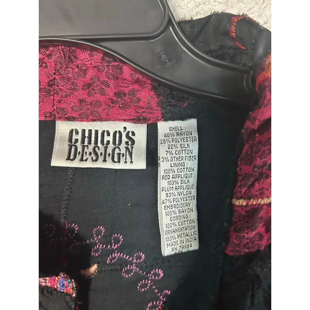 Chicos Design Boho, Tapestry, Patchwork Embroidered Jacket Sz. 3. Party workwear